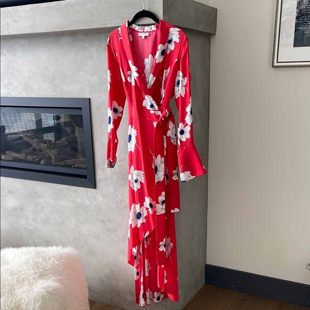 Equipment Red Floral Wrap Dress